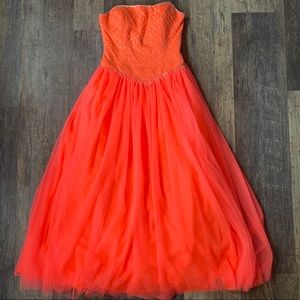 Orange Strapless Prom Dress Size 10